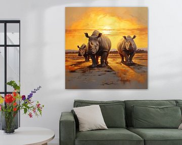Rhinocéros dans la savane sur TheXclusive Art
