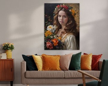 Renaissance meisje met de bloemen van Jolique Arte