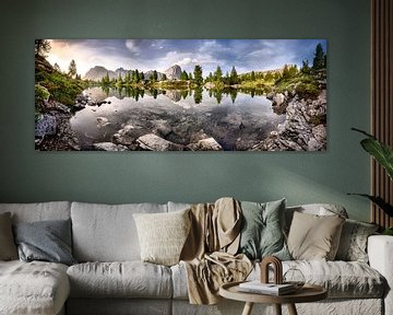 Mountain lake panorama with beautiful mountain landscape in the Alps by Voss Fine Art Fotografie