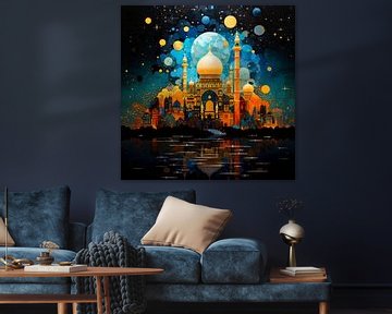 Starry night over the mosque by Vlindertuin Art
