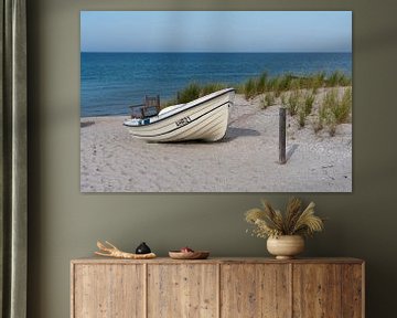 Baltic Sea beach with boat and dunes on the Ahrenshoop Baltic Sea coast