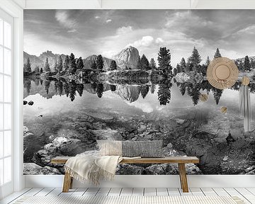 Mountain lake with beautiful mountain landscape in the Alps in black and white by Manfred Voss, Black-White Photography