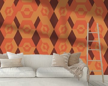 70s retro geometric pattern in brown, orange and ocher yellow. by Dina Dankers