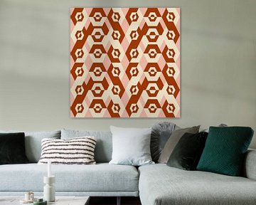 70s retro geometric pattern in golden brown, white and pink. by Dina Dankers