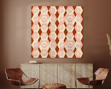 70s retro geometric pattern in gold, pink and white by Dina Dankers