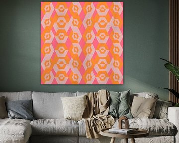 Motif géométrique rétro des années 70 en rose et orange néon sur Dina Dankers