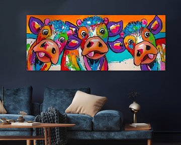 Trois vaches comiques au coucher du soleil sur Happy Paintings