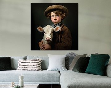 Portret boeren jongen met kalfje 3