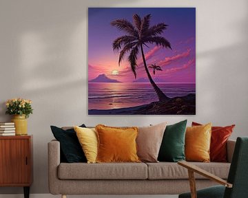 Palmboom zonsondergang roze van TheXclusive Art