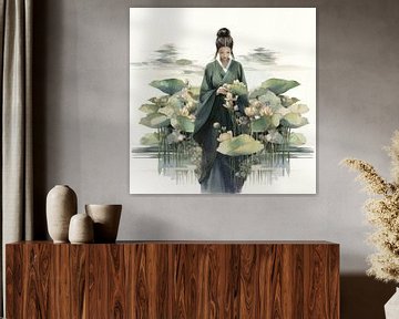 Meisje tussen de bloemen (Japanse stijl) van TheXclusive Art