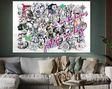POP ART Canvas Cartoon Graffi Streetart Mickey Zwartwerk Collage david bowie van Julie_Moon_POP_ART