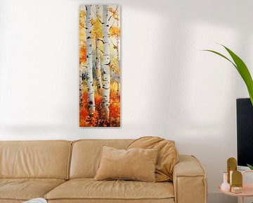 Kleurrijke herfst espen bos aquarel schilderij van Art In Focus