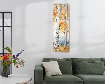 Peinture aquarelle de la forêt de trembles de l'automne sur Art In Focus