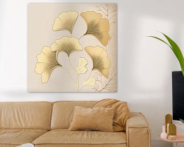 Gouden Ginko bladeren op neutrale achtergrond in Japanse stijl