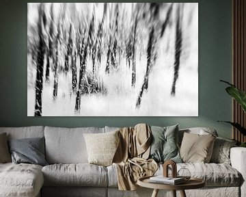 Winters tafereel met bomen in de sneeuw in zwart-wit van Imaginative