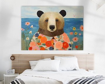 Ours Océan | Portrait d'ours floral sur De Mooiste Kunst
