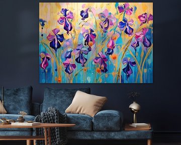 Flower Dance | Colourful Flower Art sur Peinture Abstraite