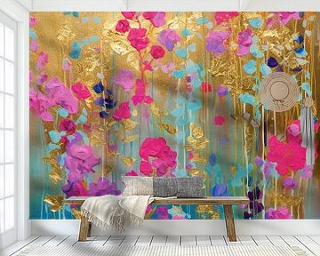 Golden Blossom | Floral Abstract Art von Abstraktes Gemälde