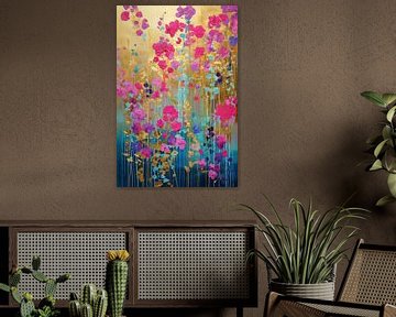 Gouden Bloesem | Floral Abstract Art van Abstract Schilderij