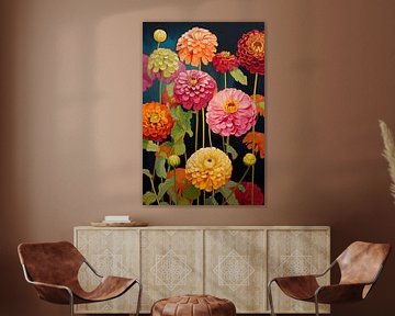 Dahlien's in Blüte | Moderne Dahlienkunst von Abstraktes Gemälde