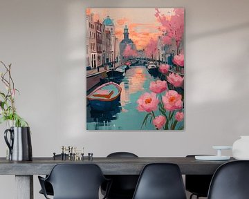 Kleurrijke Amsterdamse gracht van Studio Allee