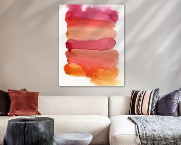 Abstracte kleurrijke aquarel in paars, rood, bruin en oranje van Dina Dankers