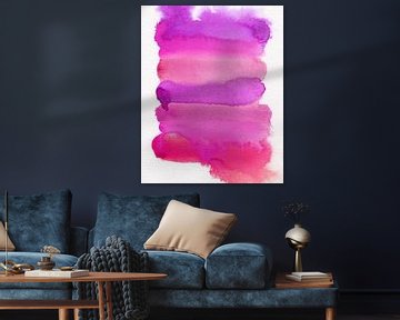 Abstracte kleurrijke aquarel in violet, roze paars en rood. van Dina Dankers