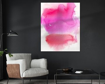 Abstracte kleurrijke aquarel in rood, paars en roze van Dina Dankers