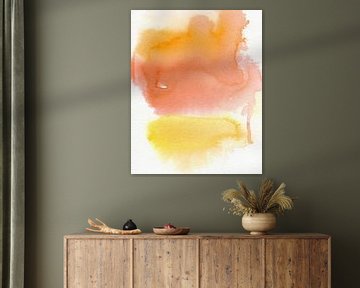 Aquarelle abstraite colorée dans les tons chauds de jaune, brun et ocre. sur Dina Dankers
