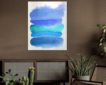 Abstracte kleurrijke aquarel in blauw en turquoise. van Dina Dankers