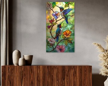 Hummingbirds Stained Glass by Dakota Wall Art