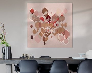 Colorful 70s retro geometric abstraction in pink, brown, beige by Dina Dankers