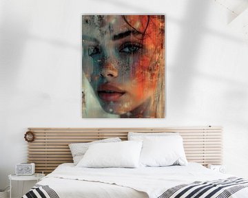 Modern and abstract portrait with neon orange by Carla Van Iersel