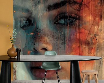 Modern en abstract portret met neon oranje van Carla Van Iersel