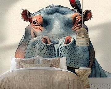 Nijlpaard Portret van But First Framing