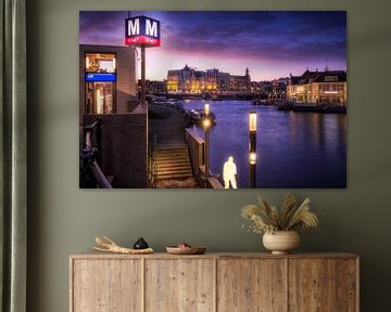 Metro exit for a colourful sky at Amsterdam's central station