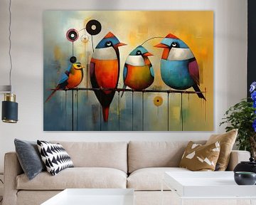 4 Vogels Modern van Blikvanger Schilderijen