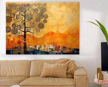 Orange Harmony | Abstrakter Naturbaum von Abstraktes Gemälde