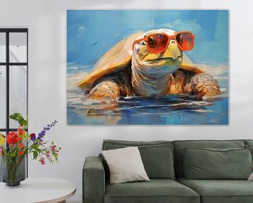 Schildpad met Zonnebril | Schildpad Canvas Art van De Mooiste Kunst