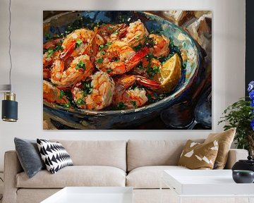 Festin de crevettes grillées | Artwork de crevettes sur Tableaux ARTEO