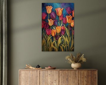 Vibrant Tulip Dance | Modern Floral Art by Abstract Painting