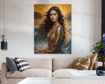 De knappe vrouw in de gouden jurk van Jolique Arte