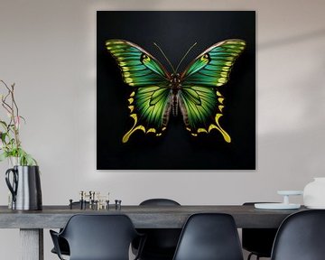 Green butterfly on black background - no 1 by Marianne Ottemann - OTTI