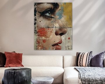 Modern en abstract portret in collage stijl van Carla Van Iersel