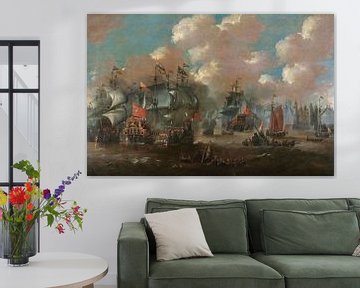 Schilderij: Zeeslag bij Elseneur in de Sont tussen de Hollandse en de Zweedse vloot, 8 november 1658