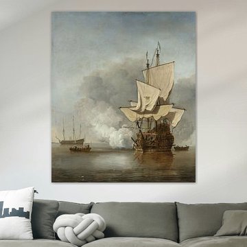 VOC-Gemälde: Die Kanonenschuss, Willem van de Velde (II), um 1680