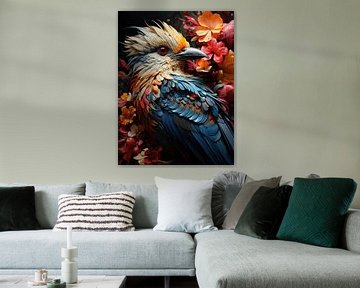 Blossom Feathering - Ein farbenfrohes Vogelporträt von Eva Lee