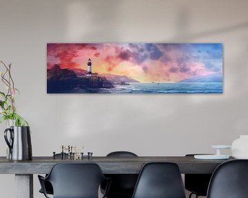 Coastline Evening Light | Lighthouse Sunset by Abstract Painting