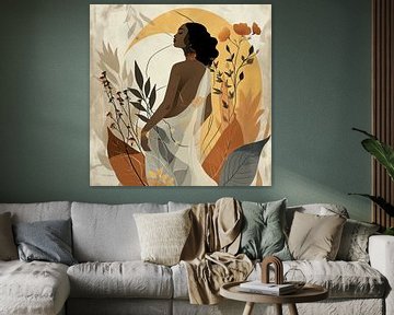 Woman with Flora | Art Deco Portrait by ARTEO Paintings