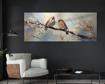 Sparrows Spring Blossom by Blikvanger Schilderijen